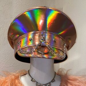 Peach Holographic Costume Cosplay Club Rainbow Festival Cap Hat
